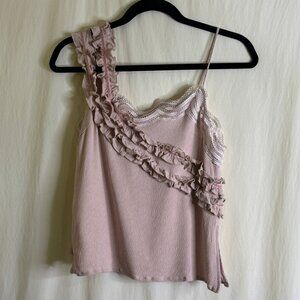 foxiedox Women s Camisole Top with Ruffles and Spaghetti Strap Blush Pink Size 4